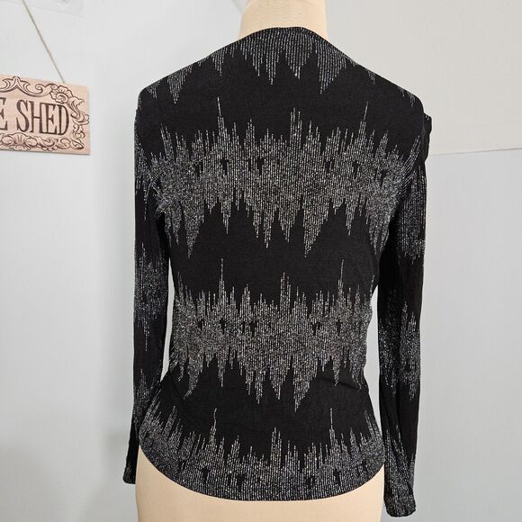 Western Connection Twofer Top Womens Medium Black Silver Metallic Festive Bling - Picture 4 of 14